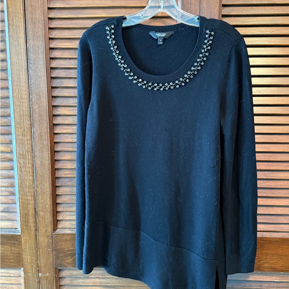 Simply Vera Vera Wang Black Sweater with Embellished Neckline